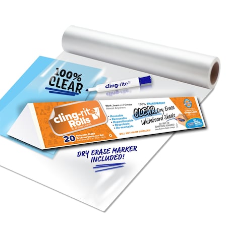 Clingers Clear Cling-rite 20 Dry-Erase Sheets Per Roll, 20PK 1004CLINGRITE